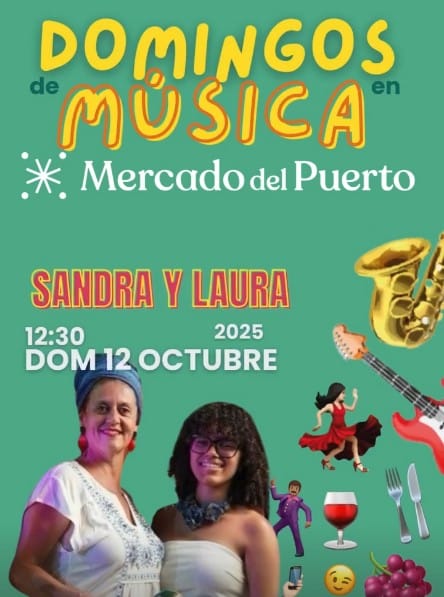 Concierto de Sandra y Laura en los Domingos de Música del Mercado del Puerto, Las Palmas de Gran Canaria.