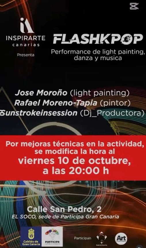 Performance "FlashKpop" de light painting, danza y música en El Soco, Las Palmas de Gran Canaria.