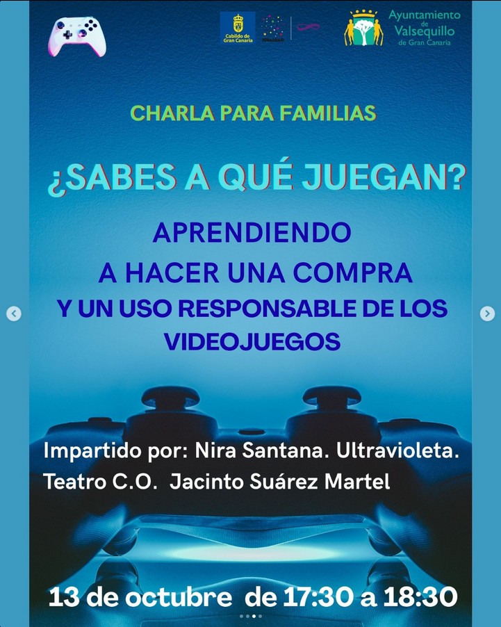 Charla "¿Sabes a qué juegan?" en el Teatro Cronista oficial Jacinto Suárez Martél, Valsequillo, Gran Canaria.