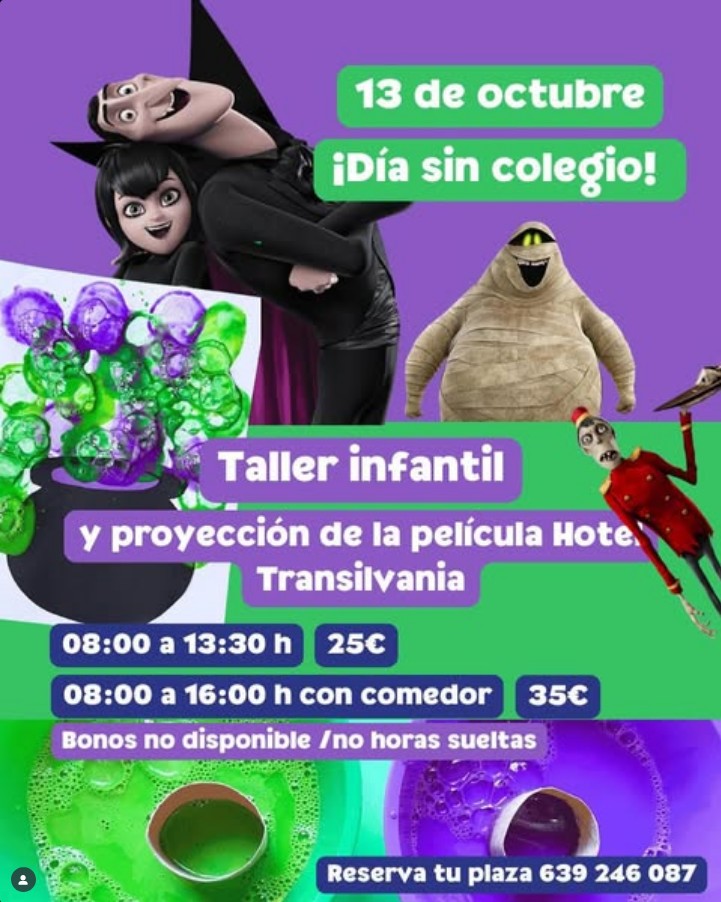 Taller "Día sin colegio" y Película Hotel Transilvania en Minnistore & Neverland en el Centro Comercial La Minilla, Las Palmas de Gran Canaria.