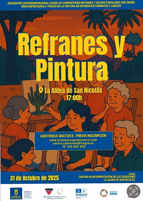 Taller "Refranes y pintura" en el Centro de Interpretación Los Caserones, La Aldea de San Nicolás, Gran Canaria.