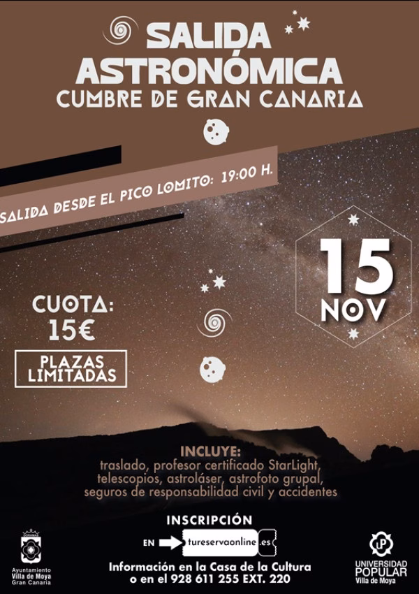 Salida Astronómica: Cumbre de Gran Canaria organizada por la Universidad Popular de Villa de Moya, Gran Canaria.