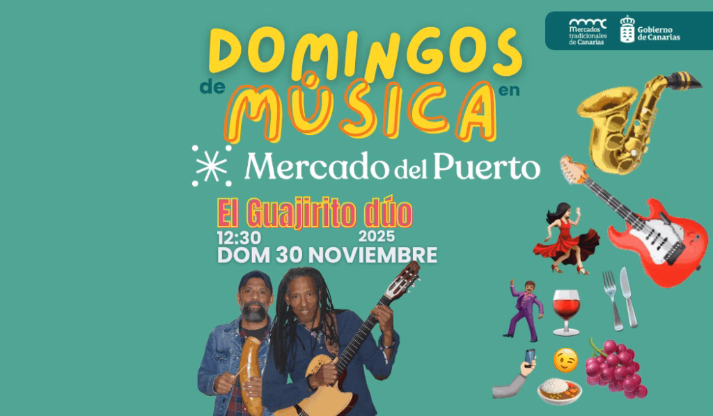 Concierto de El Guajirito Dúo en los Domingos de Música del Mercado del Puerto, Las Palmas de Gran Canaria.