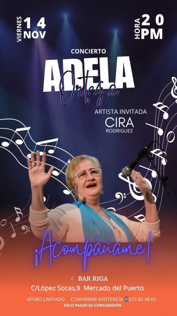 Concierto de Adela Ortega este viernes en RIGA Art Café, Las Palmas de Gran Canaria, con Cira Rodríguez como artista invitada.