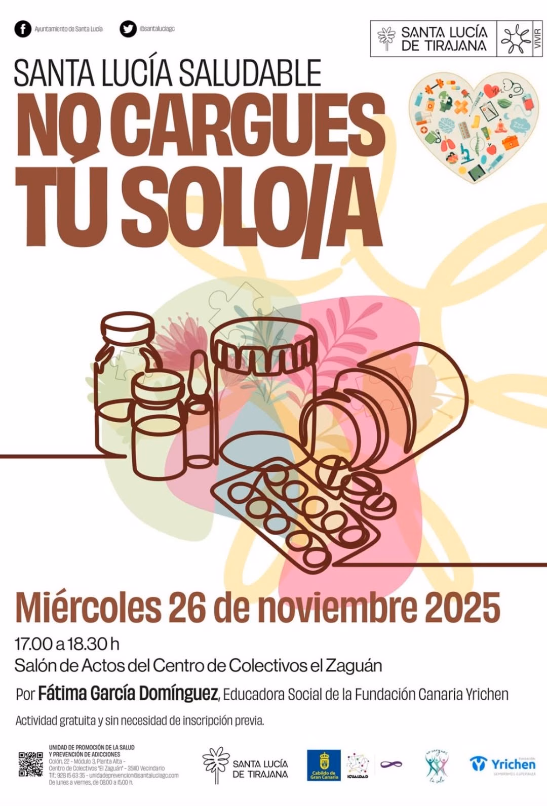 Taller "No cargues tu sola" en el Salón de Actos del Centro de Colectivos el Zaguán, Santa Lucía de Tirajana, Gran Canaria.