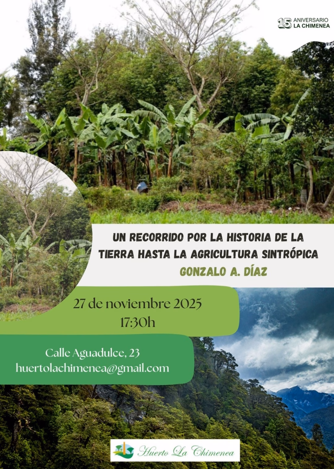 Charla divulgativa "Recorrido por la Historia de la Tierra hasta la Agricultura Sintrópica" sobre la historia de la tierra y el contexto de la agricultura sintrópica en el Huerto La Chimenea, Las Palmas de Gran Canaria.