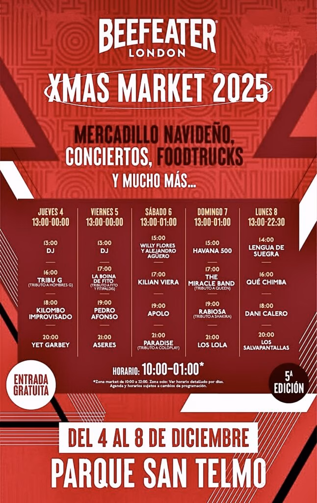 Beefeater London Xmas Market 2025 en el Parque de San Telmo, Las Palmas de Gran Canaria.