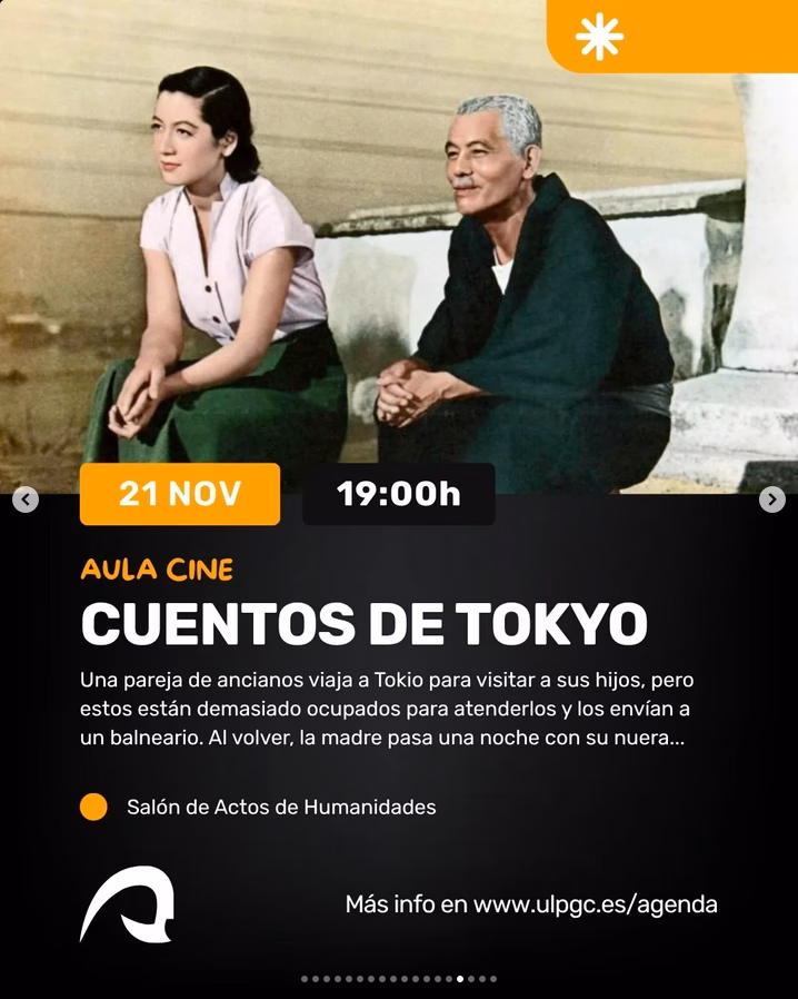 Proyección de la película "Cuentos de Tokyo" en el Salón de Actos de Humanidades del Campus del Obelisco, Las Palmas de Gran Canaria.