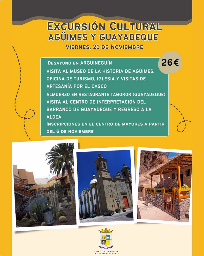 Excursión cultural a Agüimes y Guayadeque para mayores de la Aldea, Gran Canaria.
