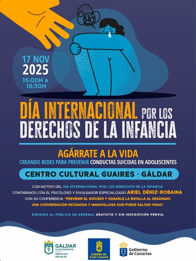 Jornada "Agárrate a la vida: creando redes para prevenir conductas suicidas en adolescentes" en el Centro Cultural Guaires, Gáldar, Gran Canaria.