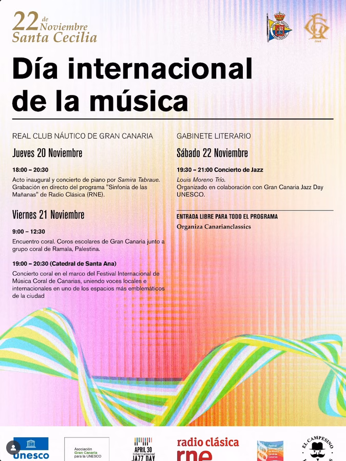 Programa de actividades por el Día internacional de la música en el Real Club Naútico y Gabinete Literario, Las Plmas de Gran Canaria.