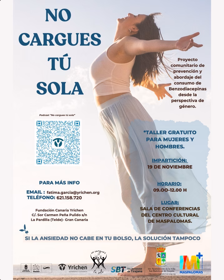 Taller "No cargues tu sola" en la 𝗦𝗮𝗹𝗮 𝗱𝗲 𝗖𝗼𝗻𝗳𝗲𝗿𝗲𝗻𝗰𝗶𝗮𝘀 𝗱𝗲𝗹 𝗖𝗲𝗻𝘁𝗿𝗼 𝗖𝘂𝗹𝘁𝘂𝗿𝗮𝗹 𝗠𝗮𝘀𝗽𝗮𝗹𝗼𝗺𝗮𝘀, San Bartolomé de Tirajana, Gran Canaria.