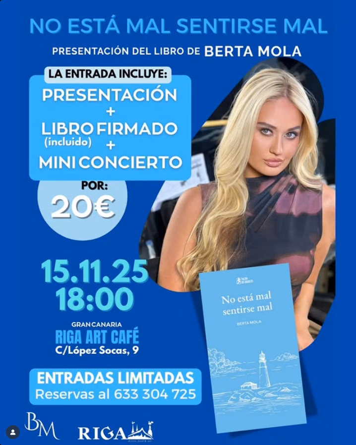 Presentación del Libro "No está mal sentirse mal" y mini concierto, de Berta Mola, en RIGA Art Café, Las Palmas de Gran Canaria.