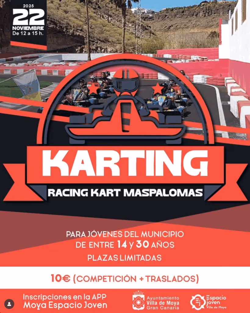 Excursión para jóvenes de Moya al Racing Kart Maspalomas, San Bartolomé de Tirajana, Gran Canaria.