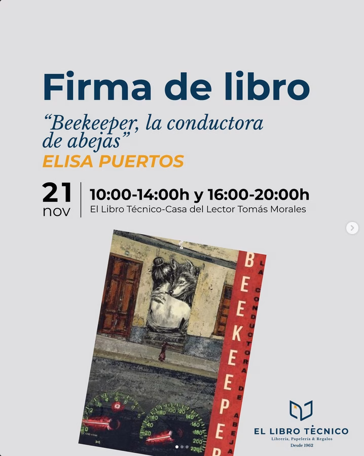 Firma de Libro "Beekeper, la conductora de abejas" de Elisa Puertos en El Libro Técnico, Las Palmas de Gran Canaria.