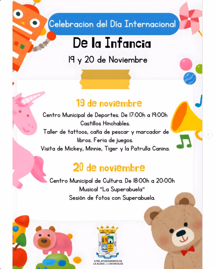 Celebración del Día Internacional de la Infancia en el Centro Municipal de Deportes de La Aldea de San Nicolás, Gran Canaria.