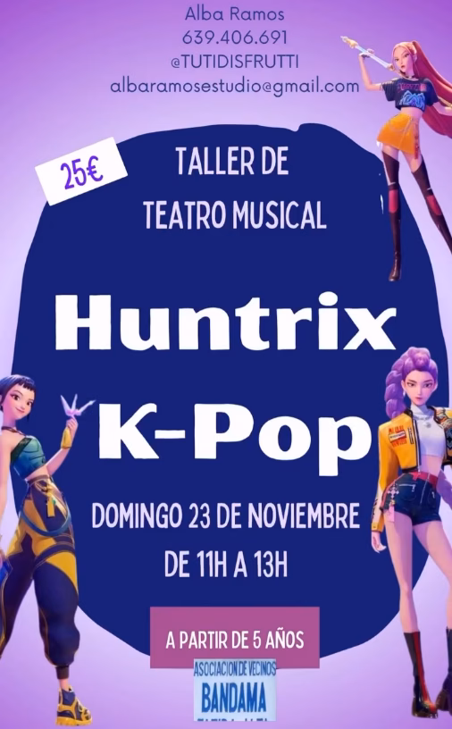 Taller infantil de Teatro musical "Huntrix K-Pop" en La Asociación de Vecinos Bandama de Tafira Alta, Las Palmas de Gran Canaria.