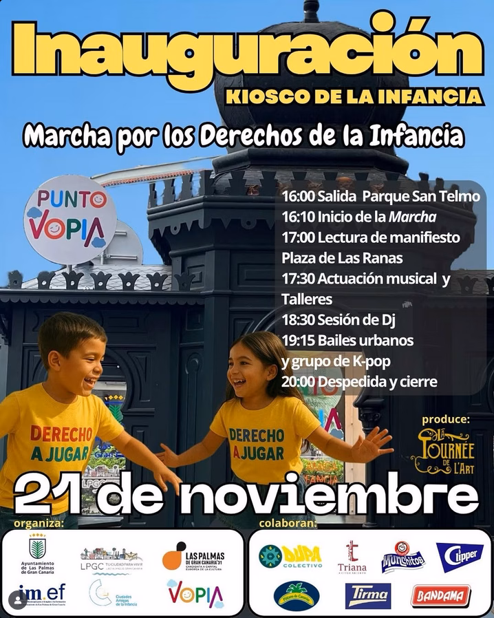 Inaguración del Kiosko de la infancia y marcha por los derechos de la infancia desde el Parque San Telmo a la Plaza de las Ranas, Las Palmas de Gran Canaria.
