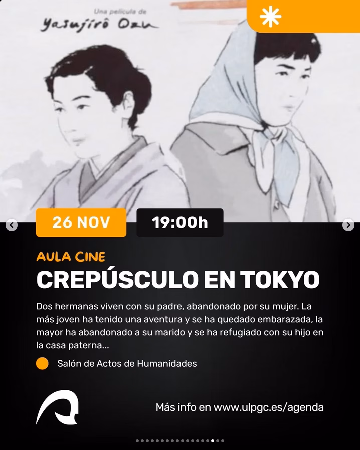 Proyección de la película "Crepúsculo en Tokyo" en el Salón de Actos de Humanidades del Campus del Obelisco, Las Palmas de Gran Canaria.