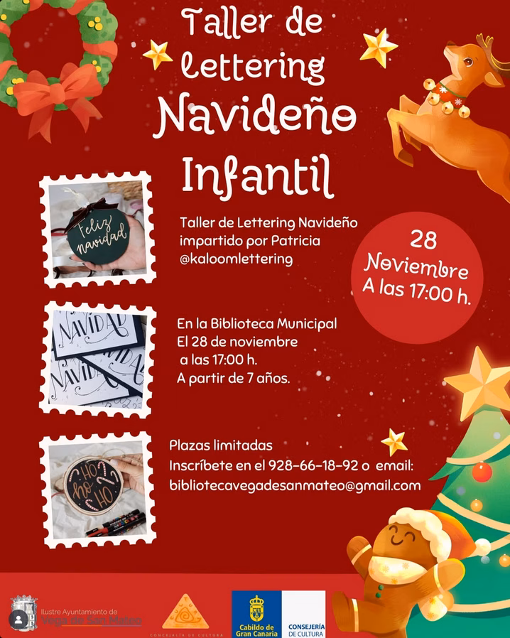 Infantil - Taller de lettering navideño en la Biblioteca Municipal de Santa Mateo, Gran Canaria.