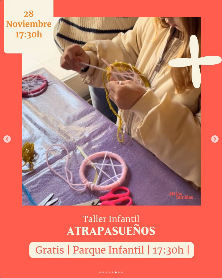 Taller infantil de Atrapasueños en Las Ramblas Centro, Plaza Parque infantil, Las Palmas de Gran Canaria.