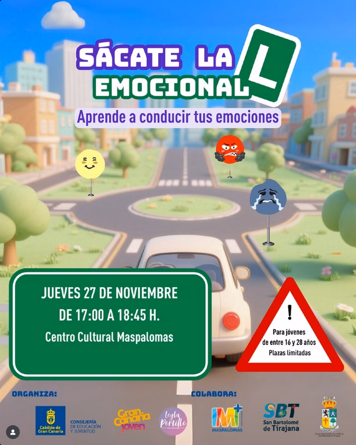 Charla "Sácate la L Emocional" para jóvenes en el Centro Cultural de Maspalomas, San Bartolomé, Gran Canaria.