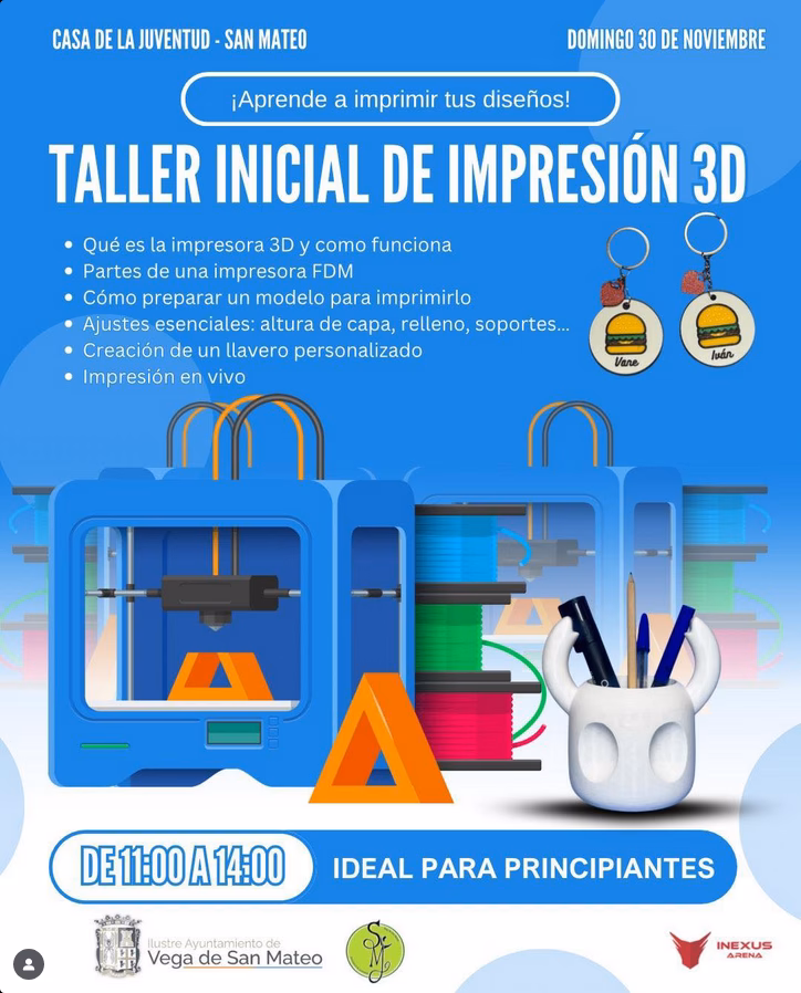 Taller de inicial de Impresión 3D en la Casa de la Juventud de San Mateo, Gran Canaria.