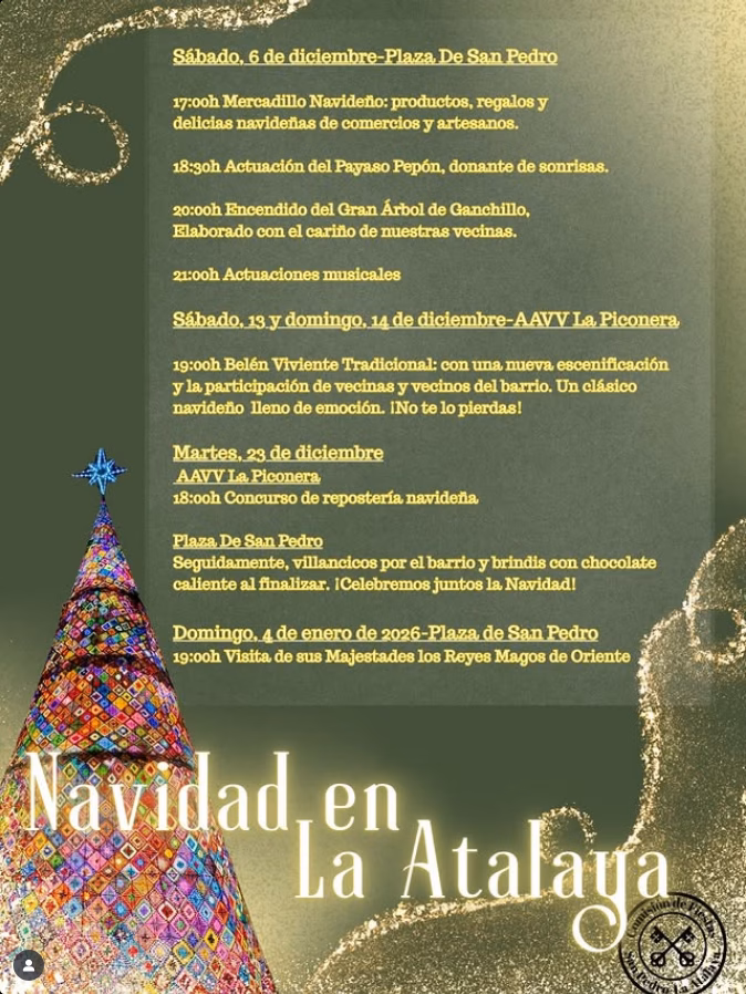Programa de la Navidad en la Atalaya de Guía, en la Plaza de San Pedro y la AAVV La Piconera, Gran Canaria.