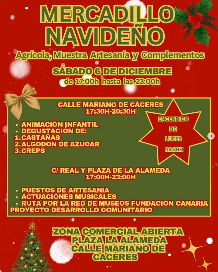 Mercadillo Navideño en la Calle Mariano de Cáceres y la Plaza de la Alameda, La Aldea de San Nicolás, Gran Canaria.