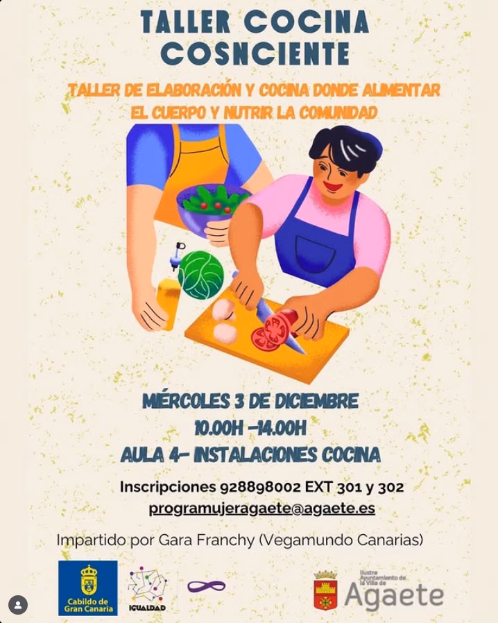 Taller "Cocina consciente" en el Aula 4 del Parque Popular de Agaete, Gran Canaria.