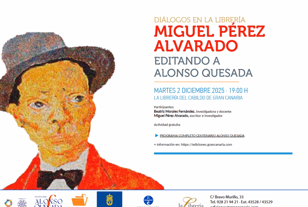 Charla con Miguel Pérez Alvarado 'editando a Alonso Quesada' en La Librería del Cabildo de Gran Canaria, Las Palmas de Gran Canaria.