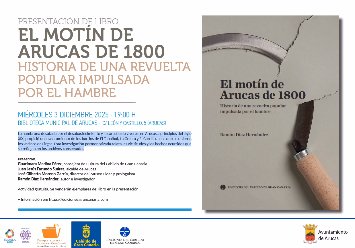 Presentación del libro 'El motín de Arucas de 1800' en la Biblioteca Municipal de Arucas, Gran Canaria.