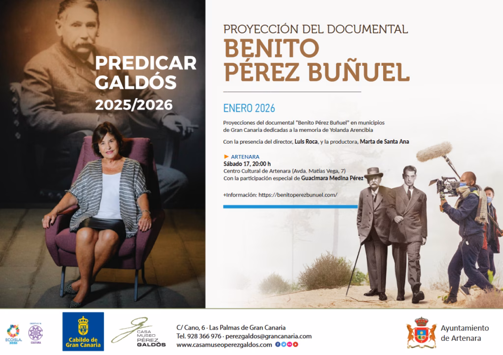 Proyección de la película "Benito Pérez Buñuel" en el Centro Cultural de Artenara, Gran Canaria.
