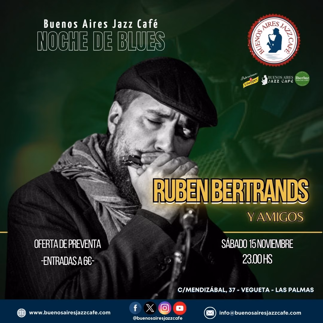 Concierto Baires - Noche de Blues con Rubén Bertrands en Buenos Aires Jazz Café, Las Palmas de Gran Canaria.