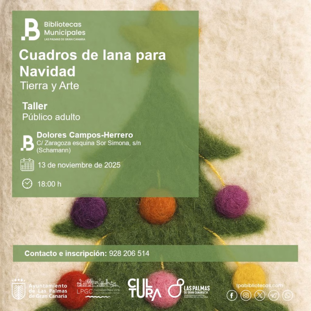 Taller de Cuadros de lana para Navidad en la Biblioteca Dolores Campos Herrero de Las Palmas de Gran Canaria.