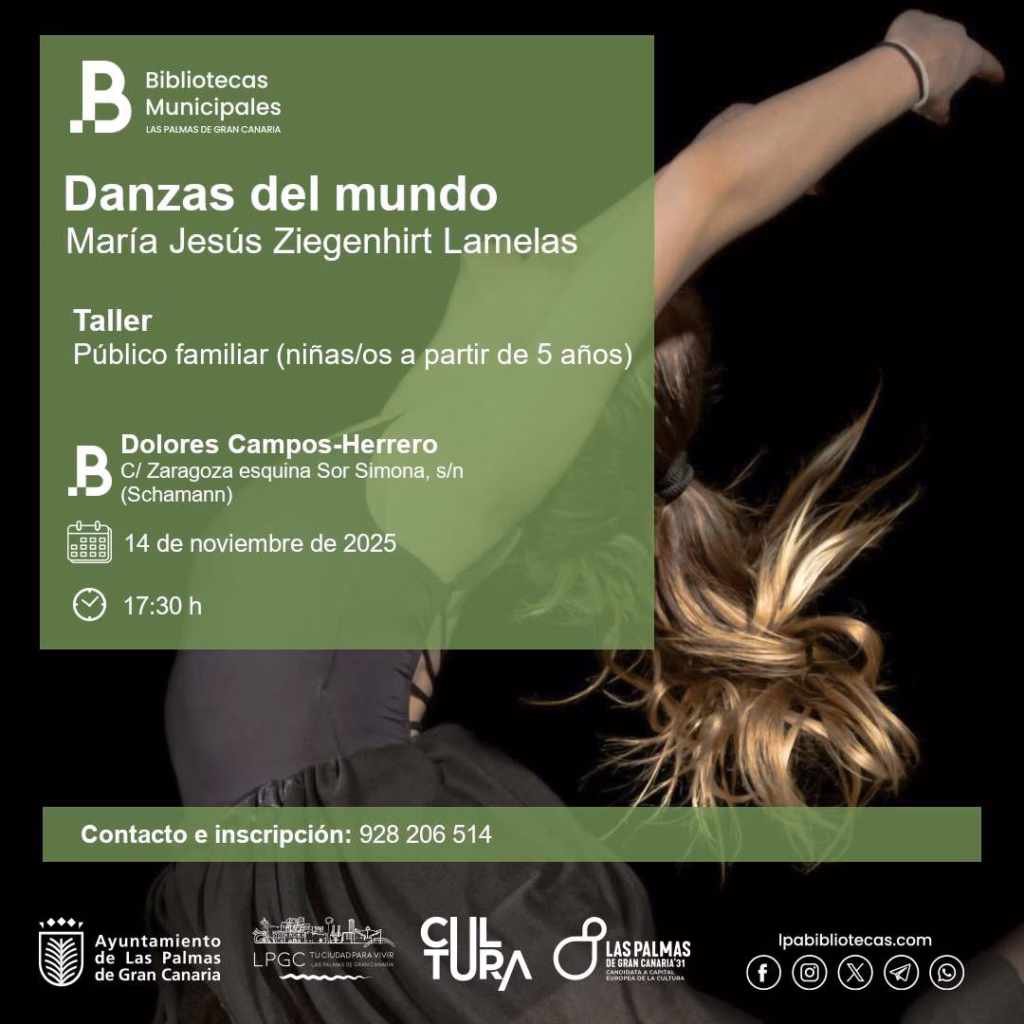 Taller para público familair "Danzas del Mundo" en la Biblioteca Dolores Campos Herrero de Las Palmas de Gran Canaria.