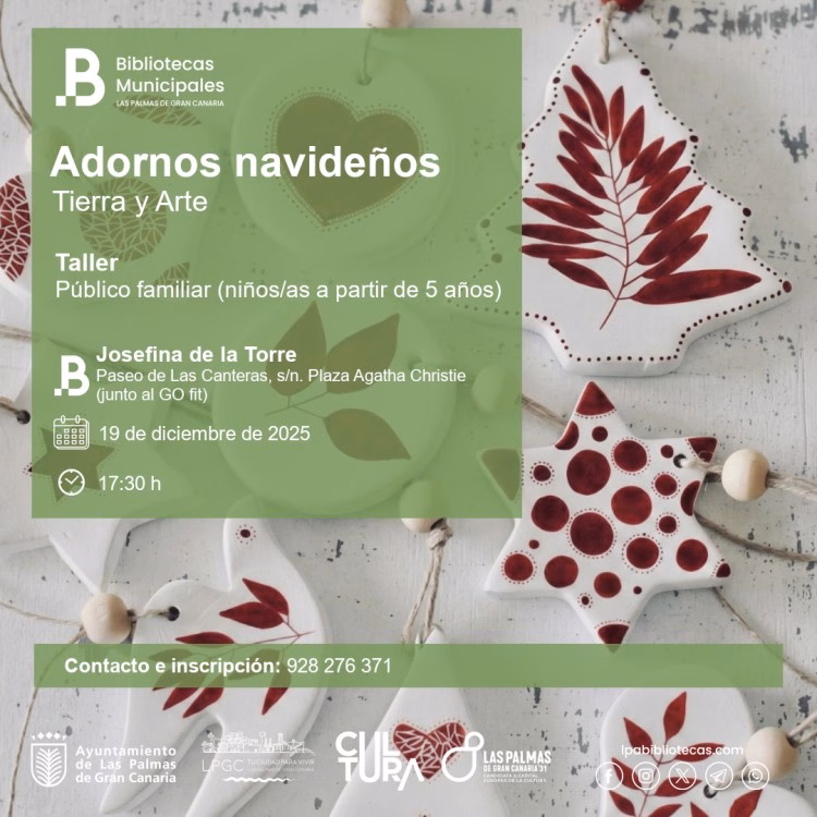 Taller familiar de Adornos Navideños en la Biblioteca Josefina de la Torre, Las Palmas de Gran Canaria.