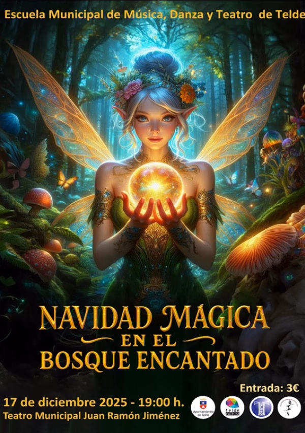 Teatro infantil "Navidad mágica en el bosque encantado" en el Teatro Municipal Juan Ramón Jiménez, Telde, Gran Canaria.