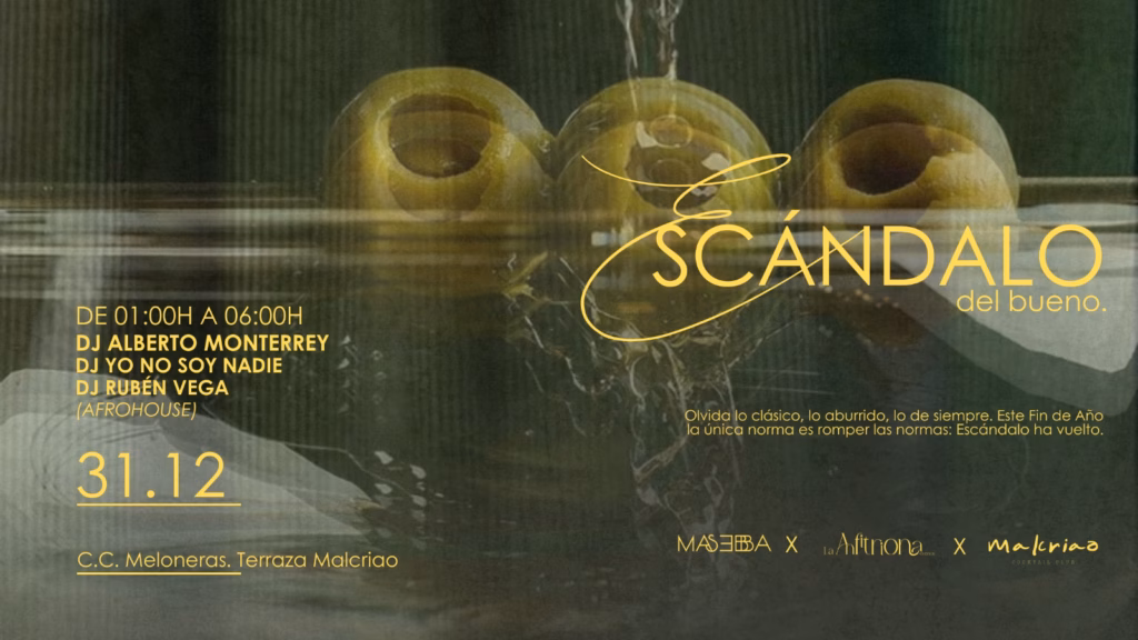 Fiesta "Escándalo 2.0" de Fin de Año en el C.C. Meloneras – Terraza Malcriao, San Bartolomé, Gran Canaria.