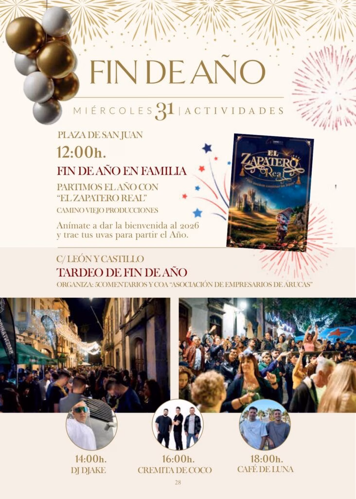 Programa de eventos de Fin de Año 2025 en Arucas, Gran Canaria