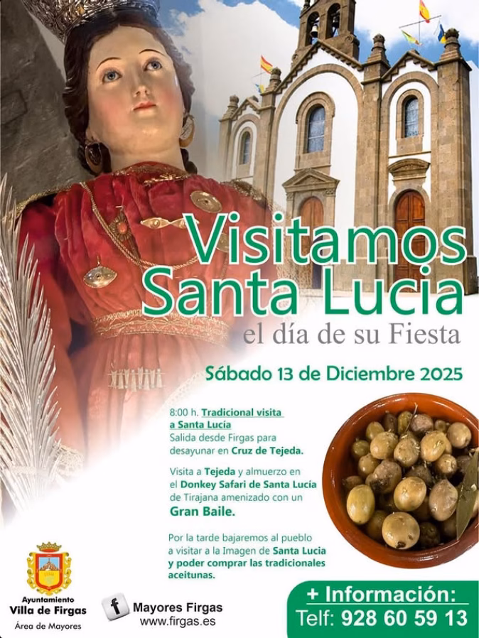 Excursión - Visita a Santa Lucía el día de su Fiesta para los Mayores de Firgas, Gran Canaria.