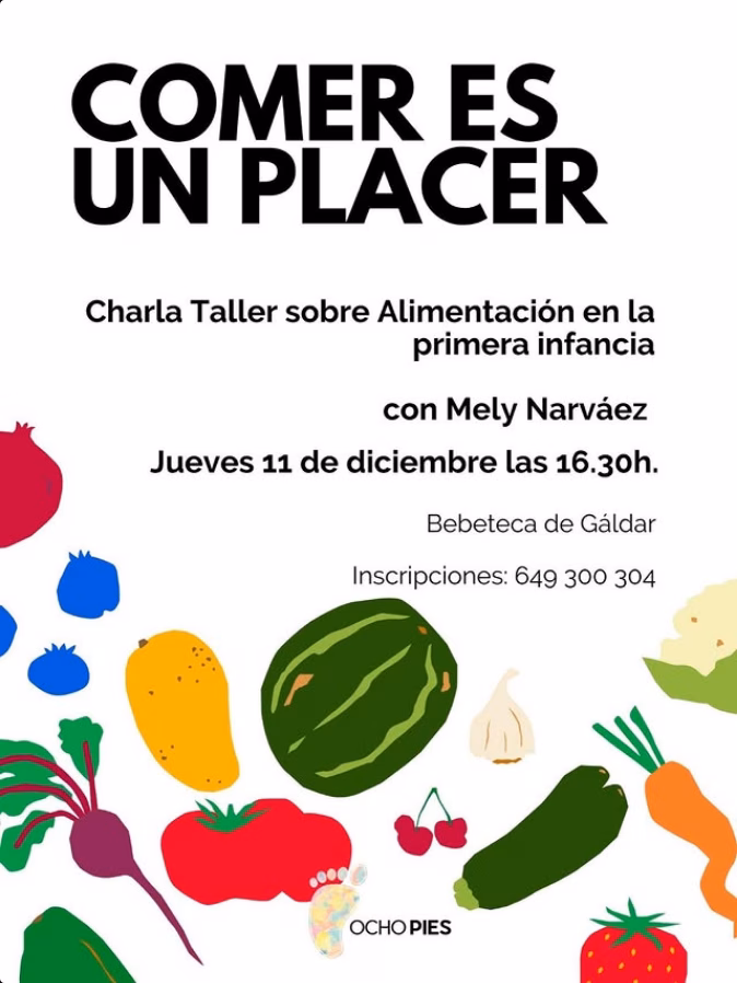 Charla-Taller "Comer es un placer" sobre alimentación en la primera infancia en la Bebeteca de Gáldar, Gran Canaria.