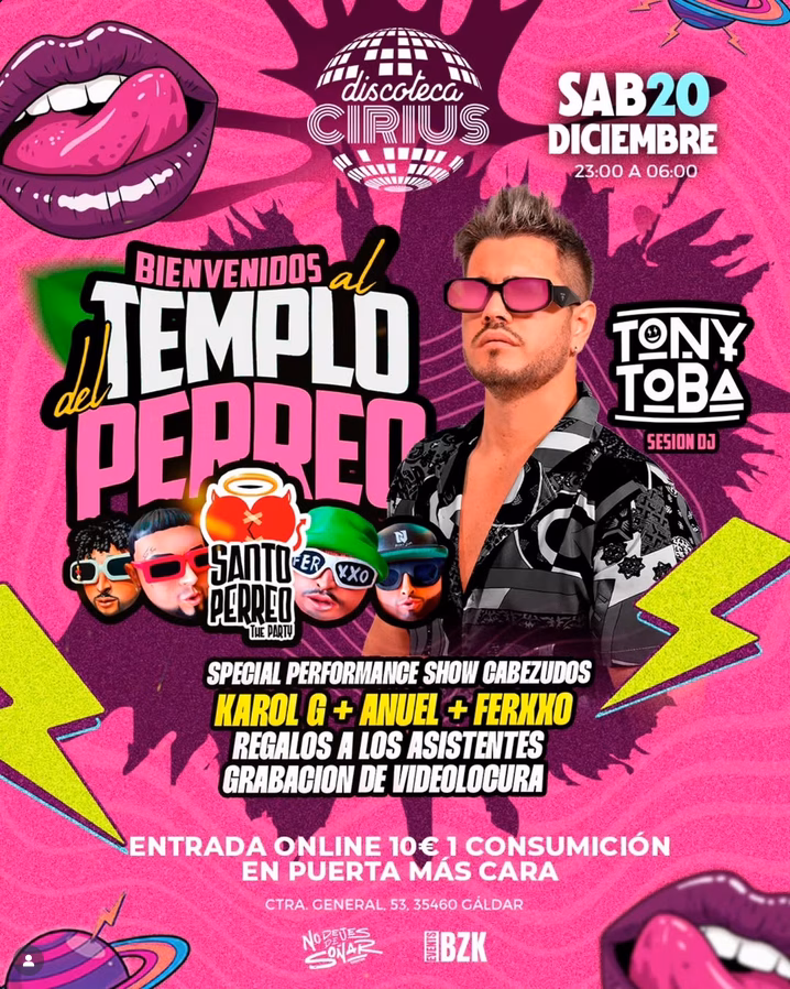 Fiesta - "Templo del Perreo" en la Discoteca Cirius , Gáldar, Gran Canaria.