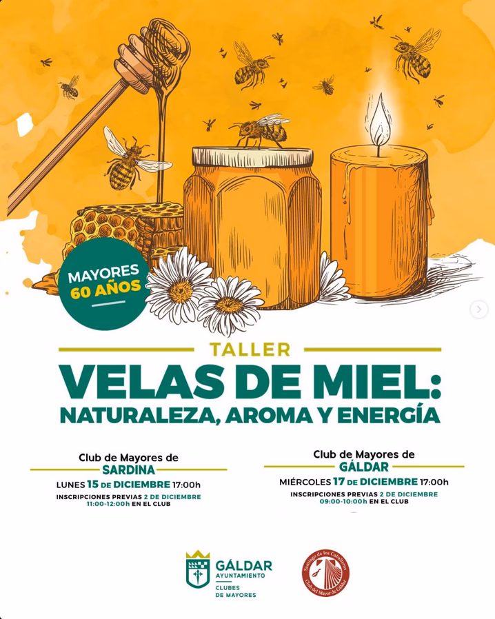 Taller de Velas de Miel en los Clubes de Mayores en la Plaza de Santiago de Gáldar, Gran Canaria.