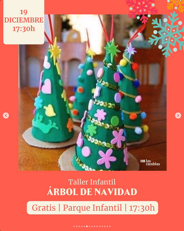 Taller infantil de Árbol de Navidad en Las Ramblas Centro, Plaza Parque infantil, Las Palmas de Gran Canaria.