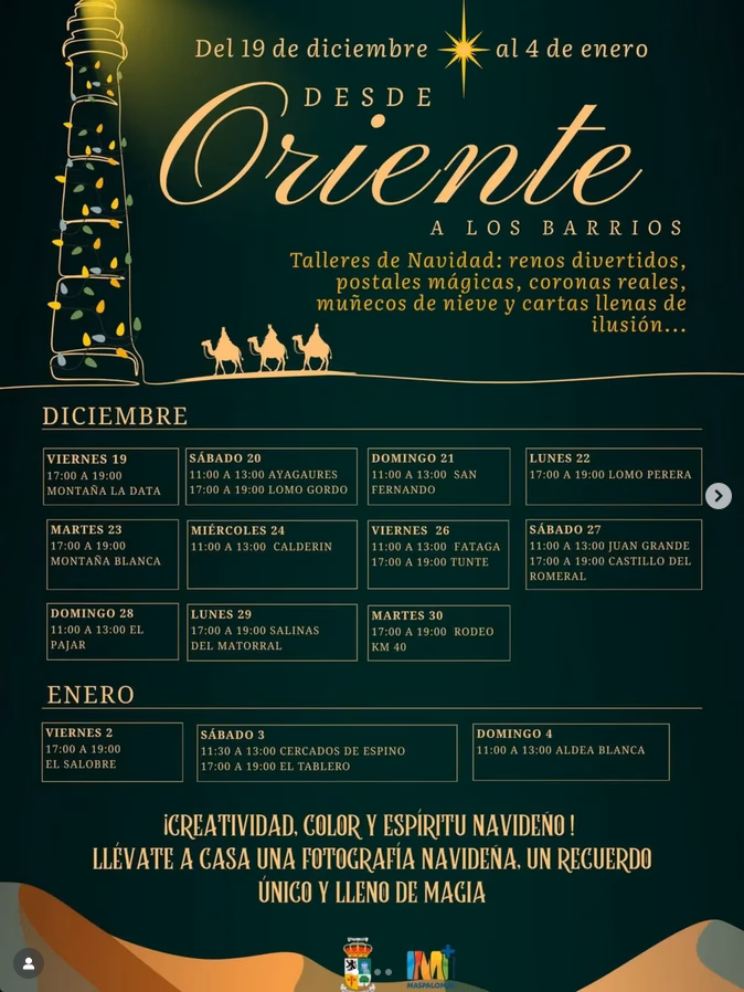 Programa de actividades de Navidad "Desde Oriente a los barrios" en San Bartolomé de Tirajana, Gran Canaria.