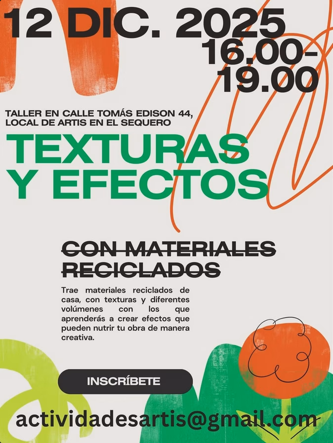 Taller de Texturas y efectos con materiales reciclados en el Local de Artis en el Sequero, Ingenio, Gran Canaria.