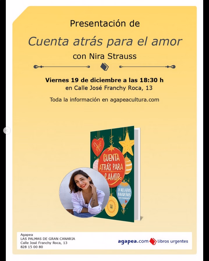 Presentación del Libro "Cuenta atrás para el amor" de Nira Strauss en la librería Agapea Las Palmas de Gran Canaria.
