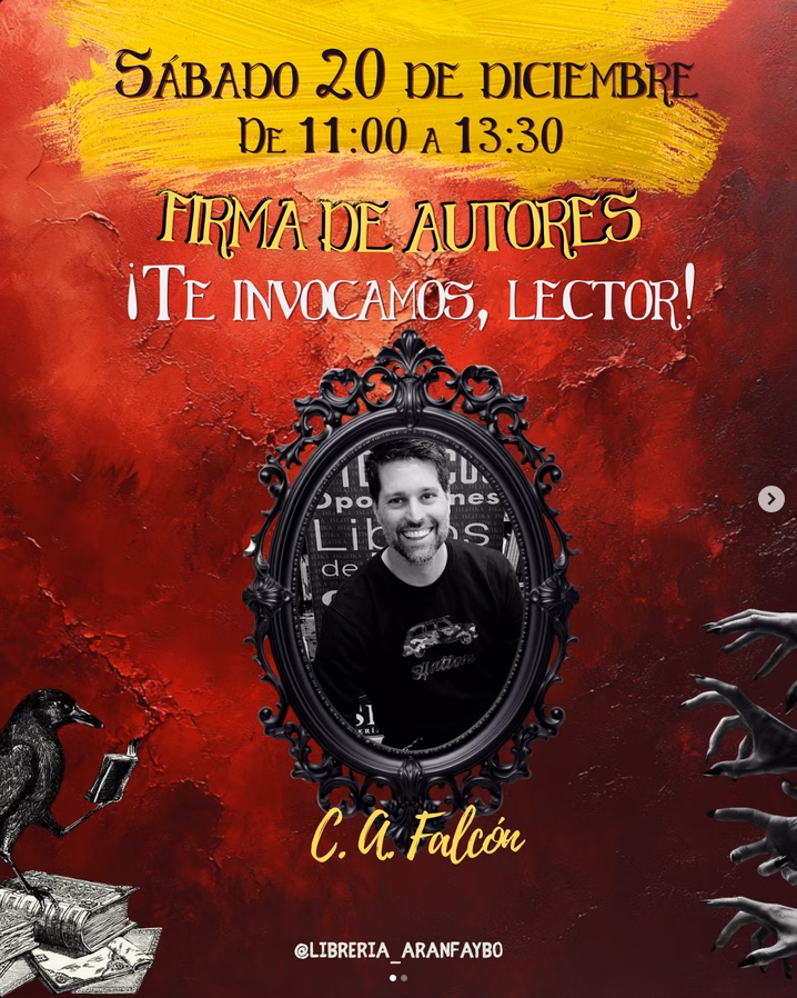 Firma de libros del autor C.A. Falcón en la Librería Aranfaybo, Las Palmas de Gran Canaria.