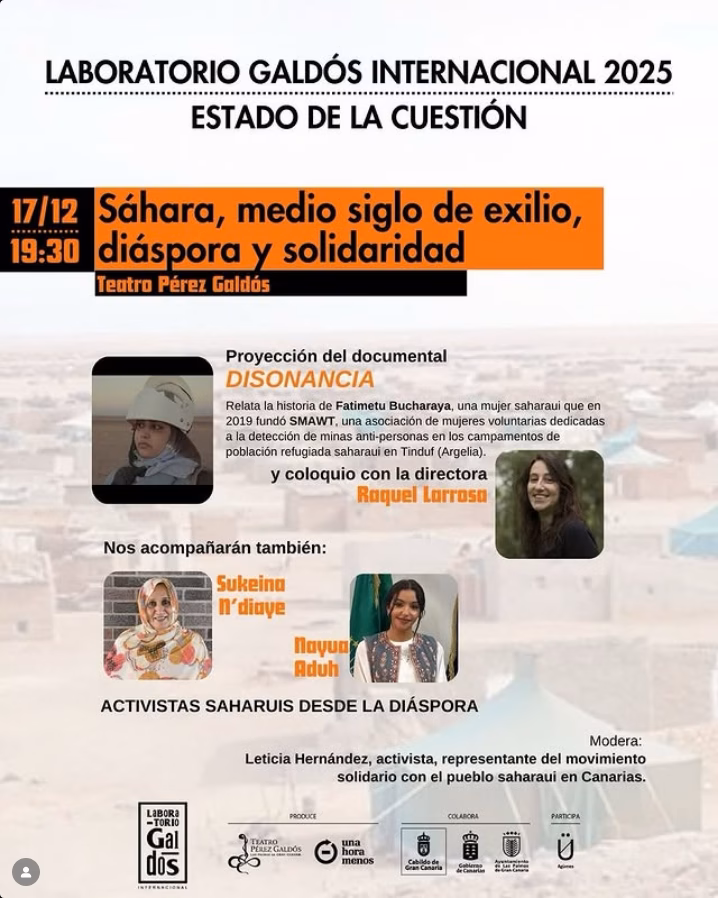 Proyección y charla - Sahara, medio siglo de exilio, diáspora y solidaridad, en la Sala de Prensa del Teatro Pérez Galdós, Las Palmas de Gran Canaria.